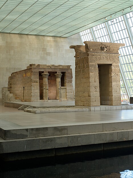 The Temple of Dendur with carved stone columns and a monumental gateway